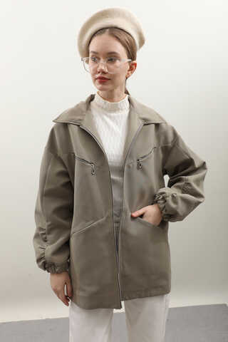 Kolu Büzgülü Kısa Trenç Açık Yeşil - 3