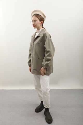 Kolu Büzgülü Kısa Trenç Açık Yeşil - 4