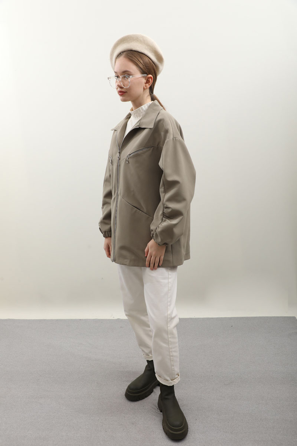 Kolu Büzgülü Kısa Trenç Açık Yeşil - 4