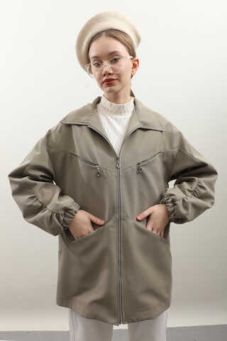 Kolu Büzgülü Kısa Trenç Açık Yeşil - 7