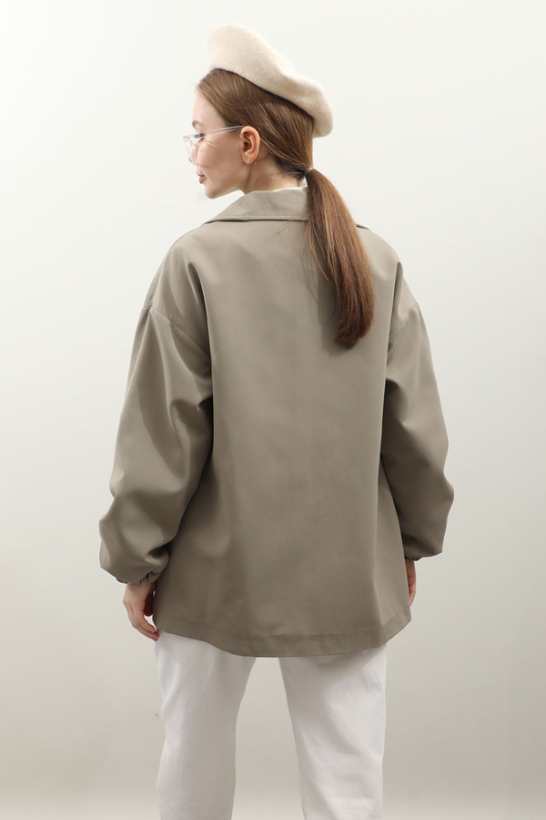 Kolu Büzgülü Kısa Trenç Açık Yeşil - 9