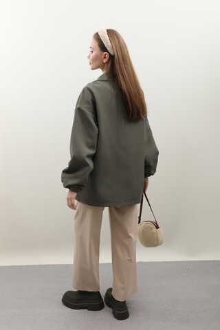 Kolu Büzgülü Kısa Trenç Haki - 10