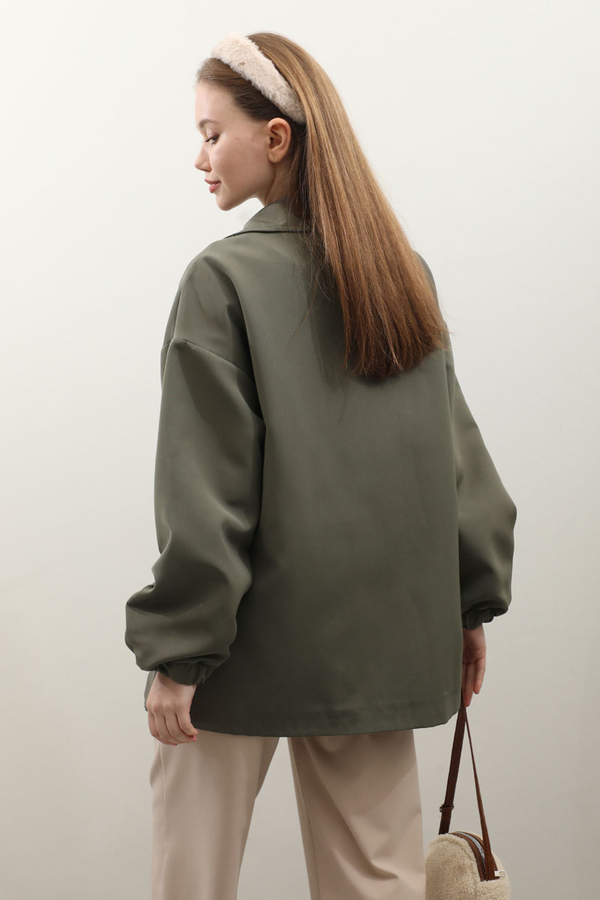 Kolu Büzgülü Kısa Trenç Haki - 11