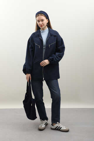 Kolu Büzgülü Kısa Trenç Lacivert - 2