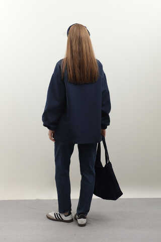 Kolu Büzgülü Kısa Trenç Lacivert - 8