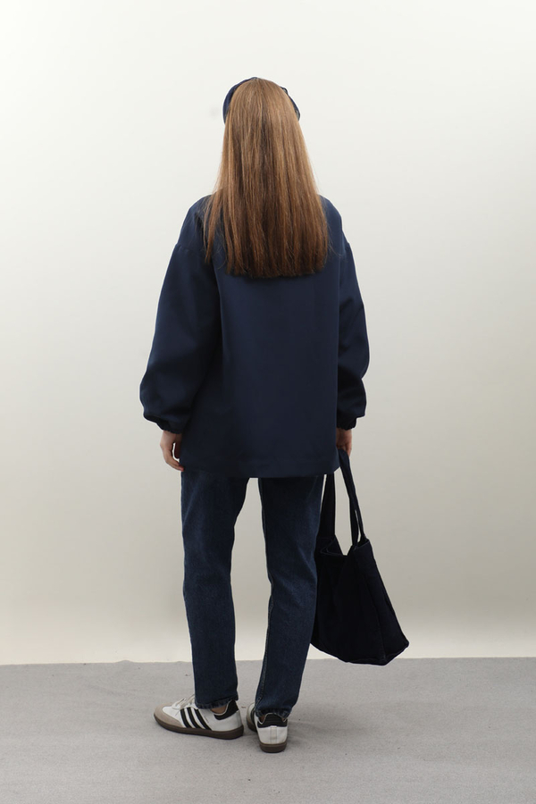 Kolu Büzgülü Kısa Trenç Lacivert - 8