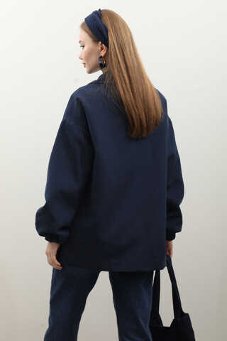 Kolu Büzgülü Kısa Trenç Lacivert - 9