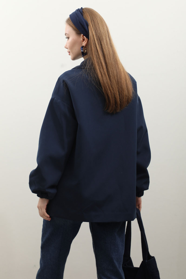 Kolu Büzgülü Kısa Trenç Lacivert - 9