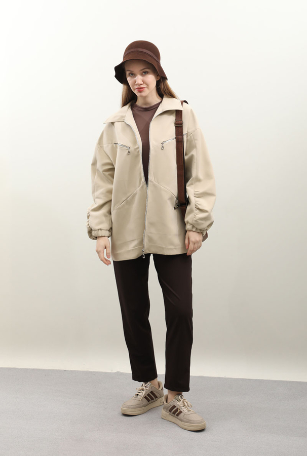 Kolu Büzgülü Kısa Trenç Taş - 2