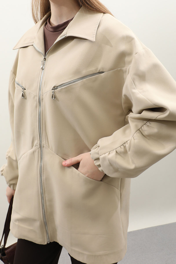 Kolu Büzgülü Kısa Trenç Taş - 7