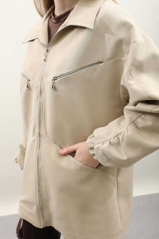 Kolu Büzgülü Kısa Trenç Taş - 8