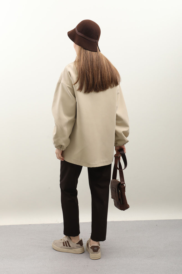 Kolu Büzgülü Kısa Trenç Taş - 9