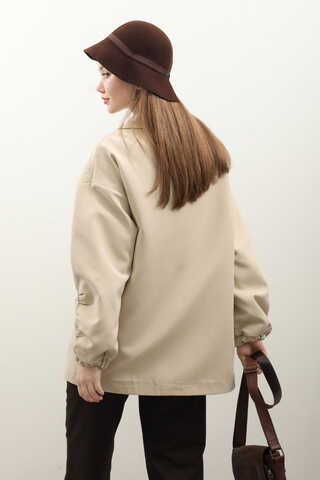 Kolu Büzgülü Kısa Trenç Taş - 10