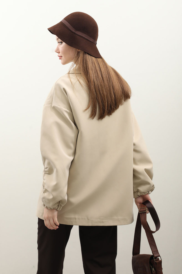 Kolu Büzgülü Kısa Trenç Taş - 10