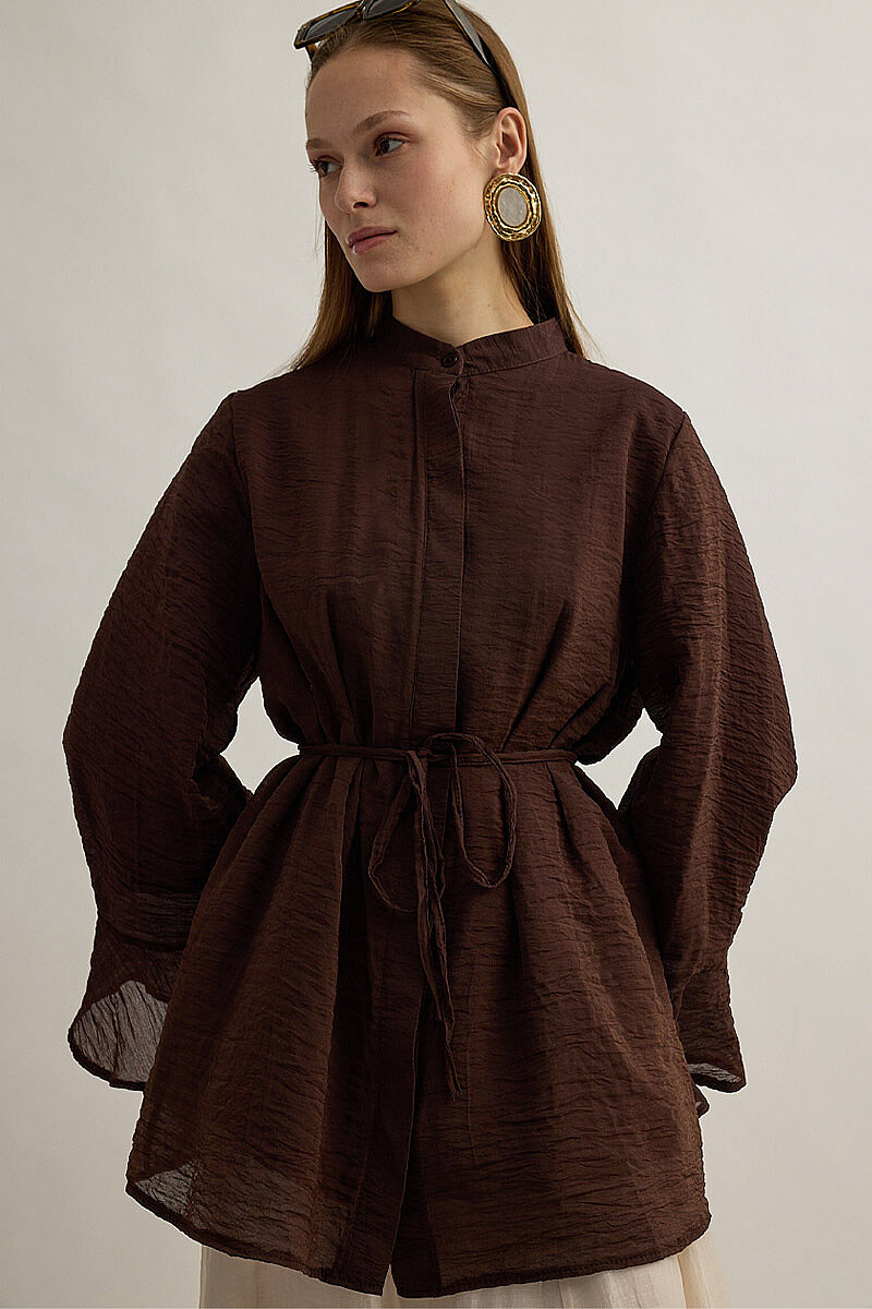 Kolu Volanlı Tunik Kahve - 4