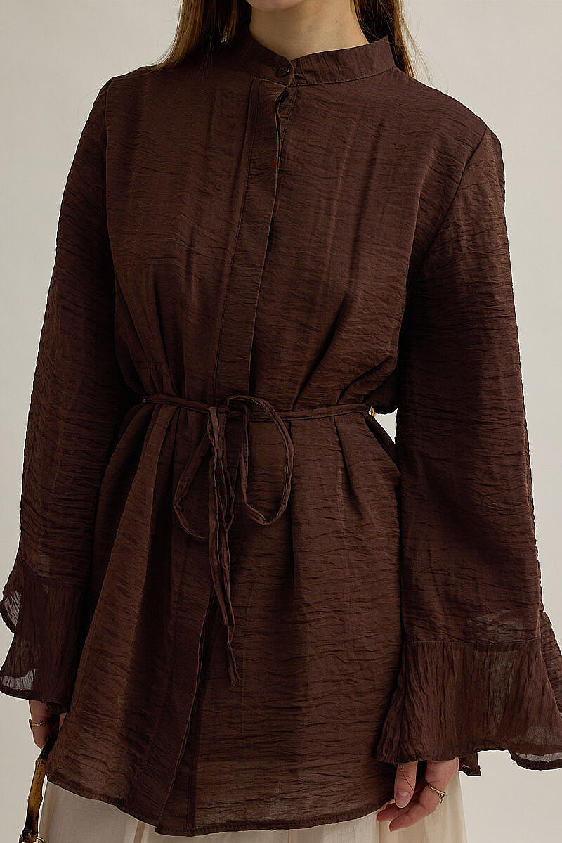 Kolu Volanlı Tunik Kahve - 3