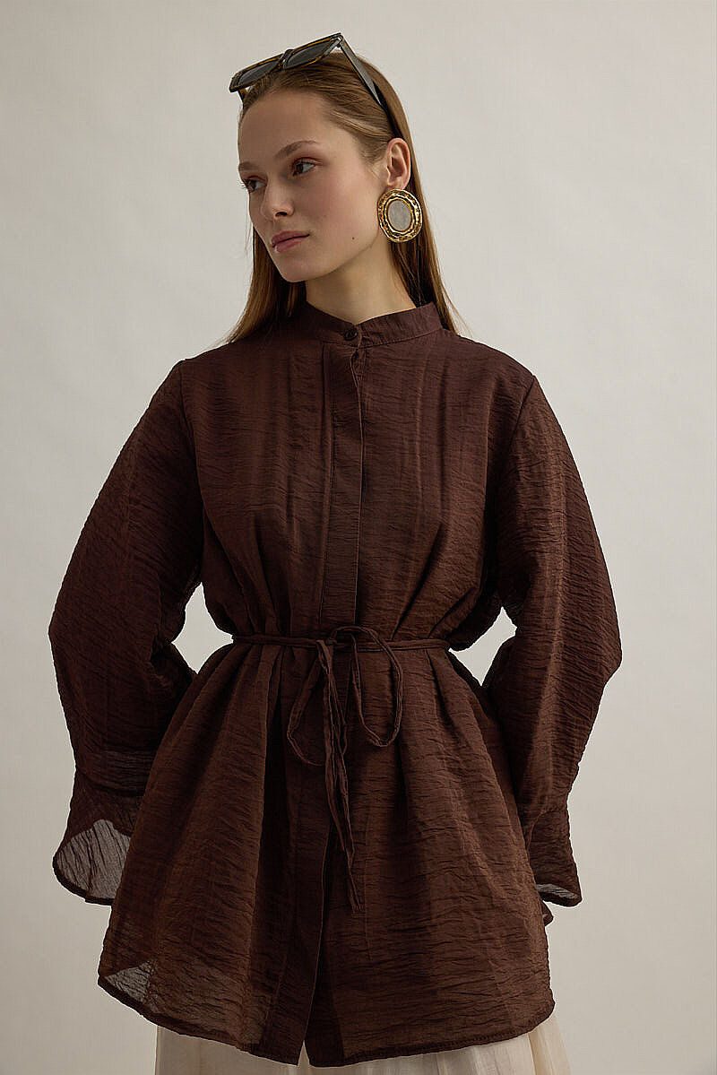 Kolu Volanlı Tunik Kahve - 4