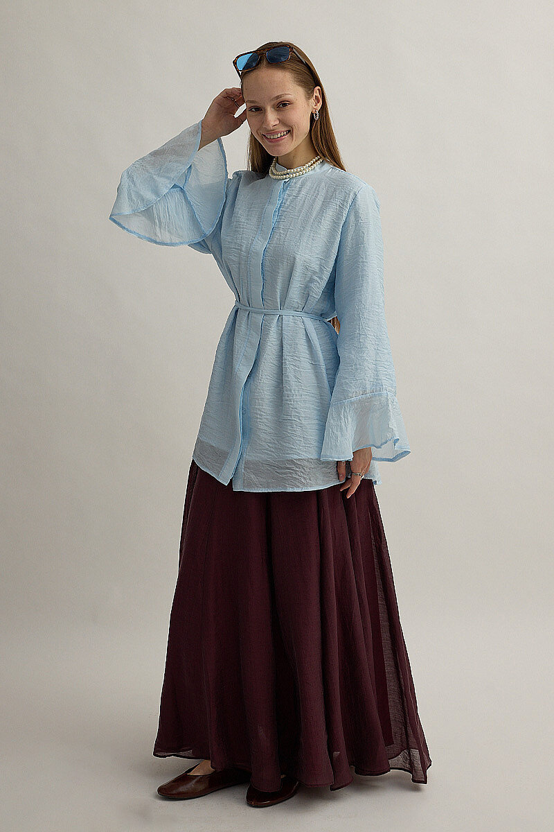 Kolu Volanlı Tunik Mavi - 5