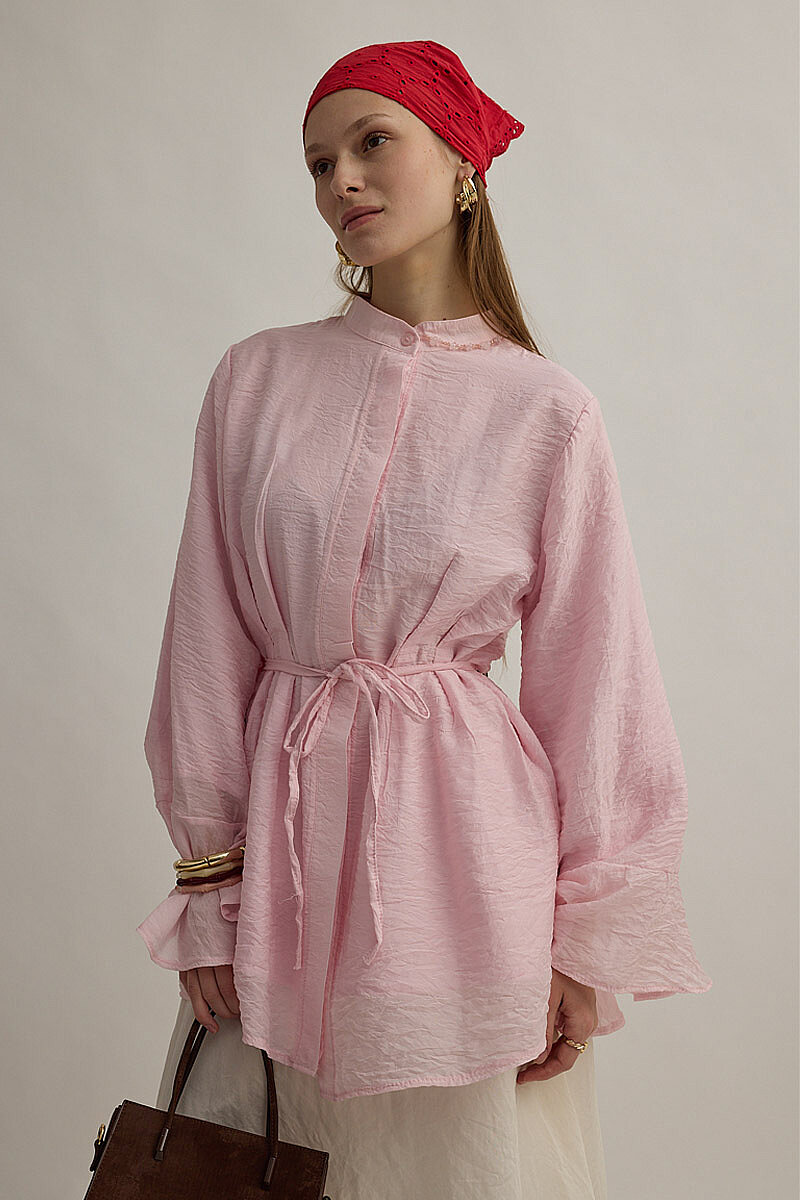 Kolu Volanlı Tunik Pembe - 4