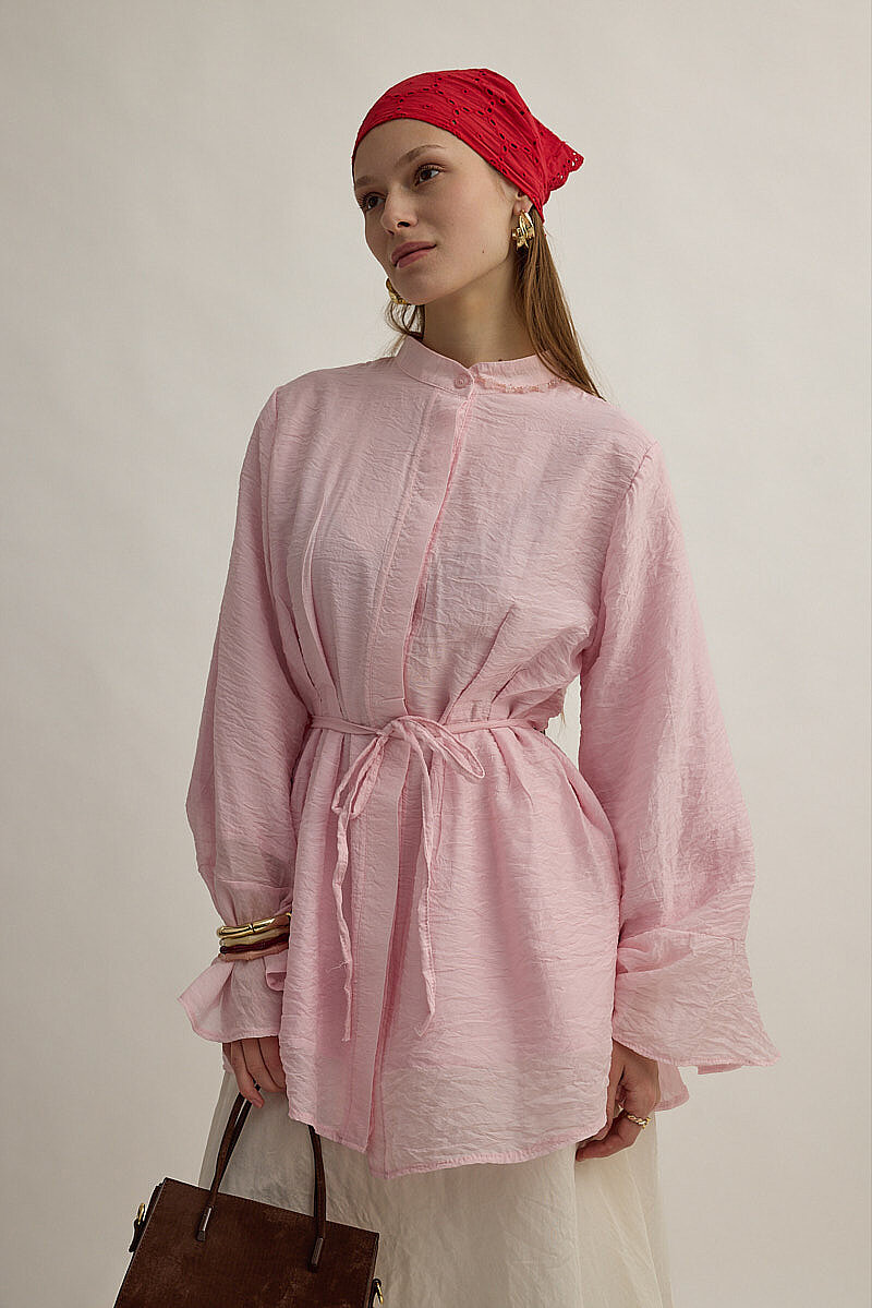 Kolu Volanlı Tunik Pembe - 4