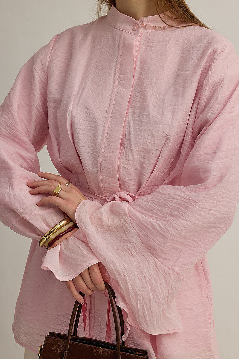 Kolu Volanlı Tunik Pembe - 2