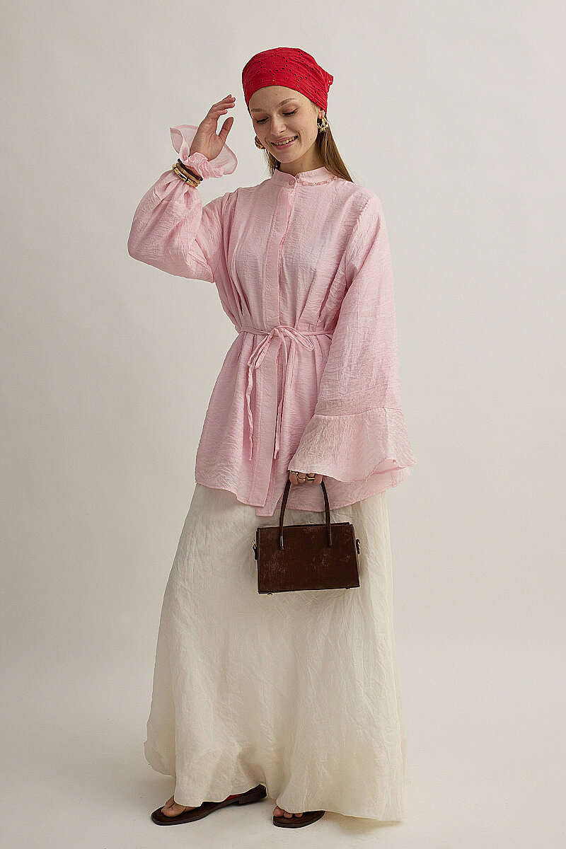 Kolu Volanlı Tunik Pembe