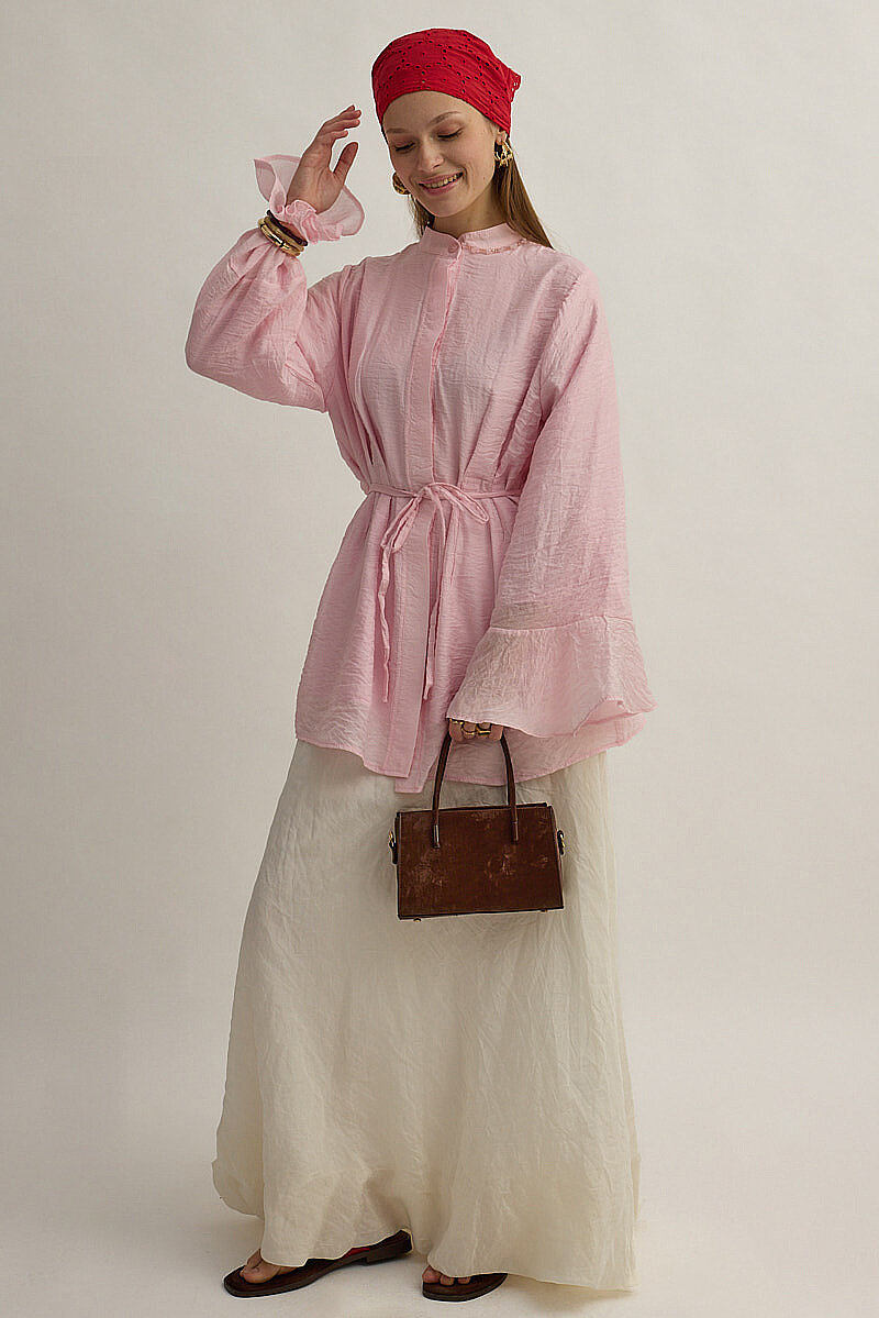 Kolu Volanlı Tunik Pembe