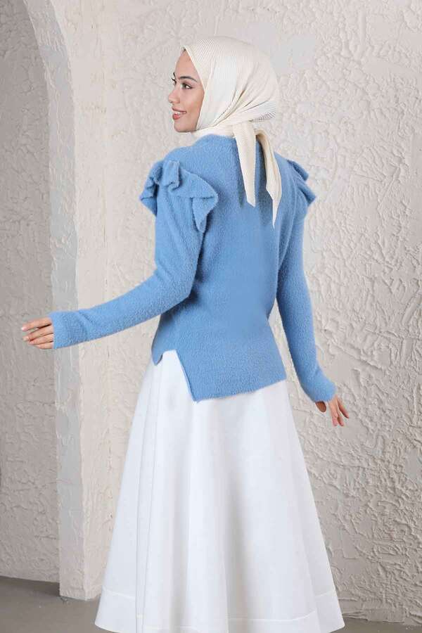 Kolyeli Kısa Kazak Bebe Mavi - 5