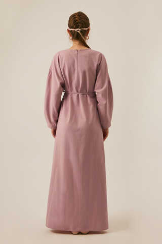 Contrast-Stitched Linen Dress Navy Blue - 10