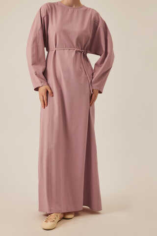 Contrast-Stitched Linen Dress Navy Blue - 9