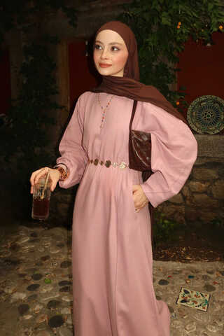 Contrast-Stitched Linen Dress Navy Blue - 3