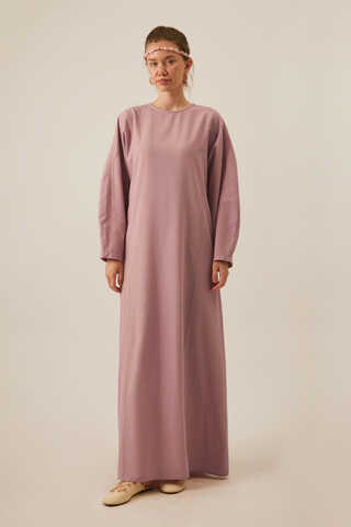 Contrast-Stitched Linen Dress Navy Blue - 6