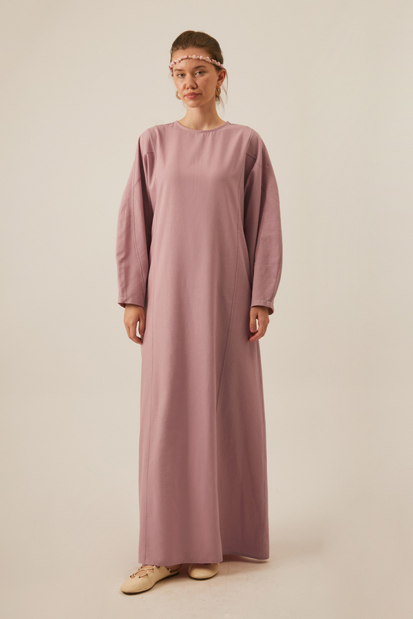 Contrast-Stitched Linen Dress Navy Blue - 6