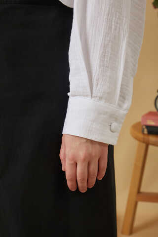 Kontrast Dikişli Müslin Bluz Beyaz - 8