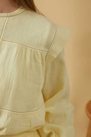 Kontrast Dikişli Müslin Bluz Tereyağı Sarısı - 3