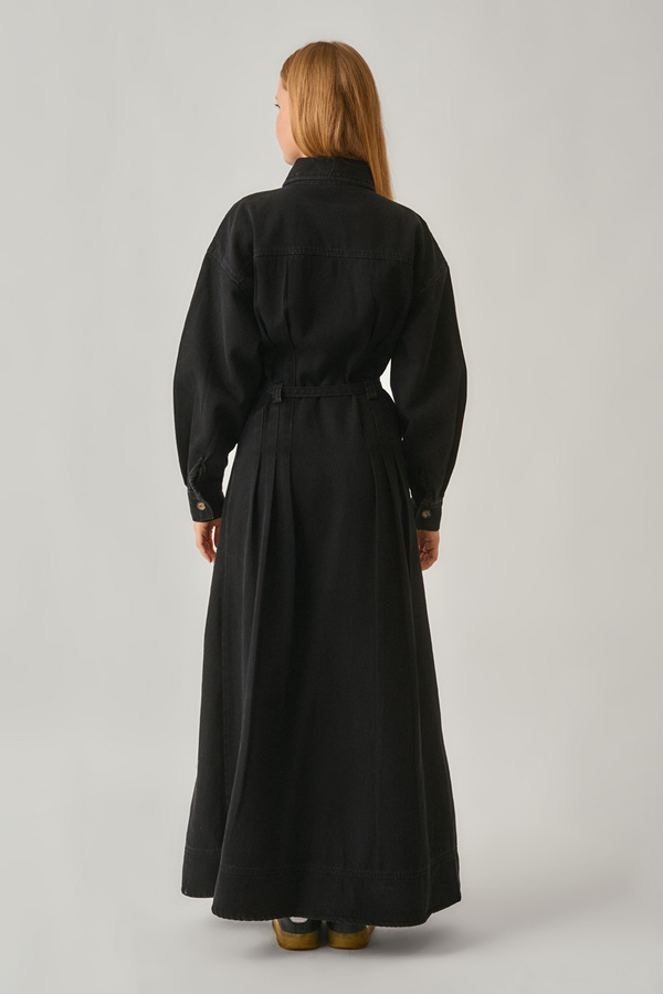 Korse Bel Denim Elbise Siyah - 8