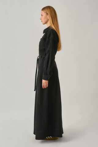 Korse Bel Denim Elbise Siyah - 6