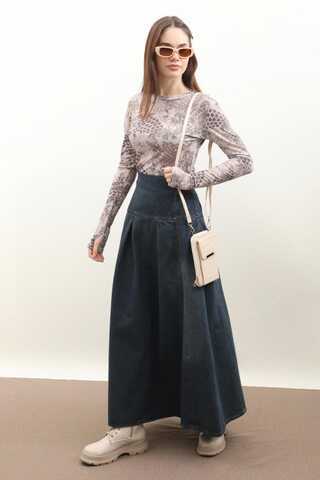 Korse Bel Denim Etek Koyu Mavi - 2