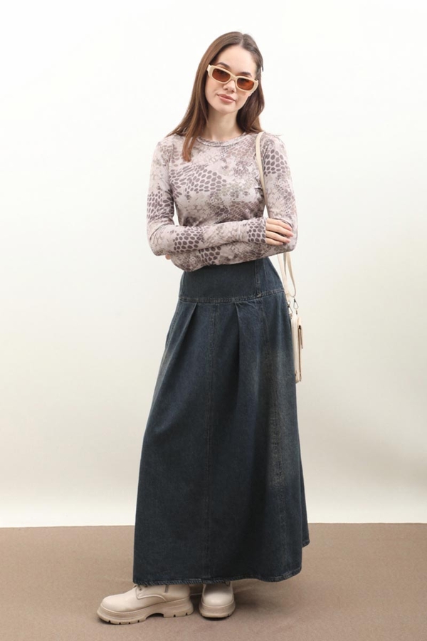 Korse Bel Denim Etek Koyu Mavi - 3