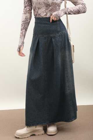 Korse Bel Denim Etek Koyu Mavi - 4