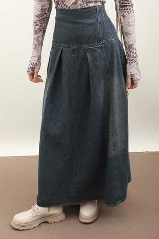 Korse Bel Denim Etek Koyu Mavi - 5