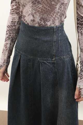 Korse Bel Denim Etek Koyu Mavi - 6