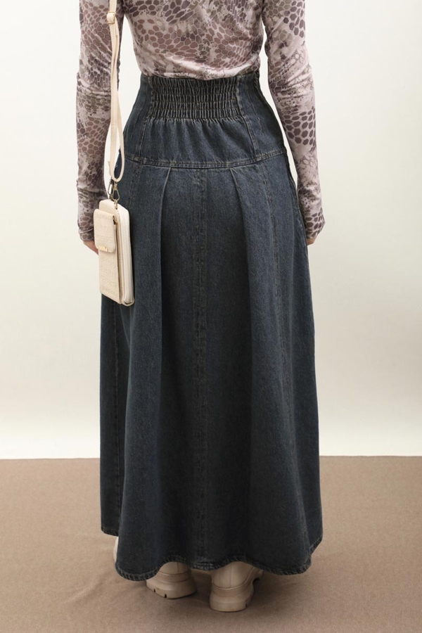 Korse Bel Denim Etek Koyu Mavi - 7