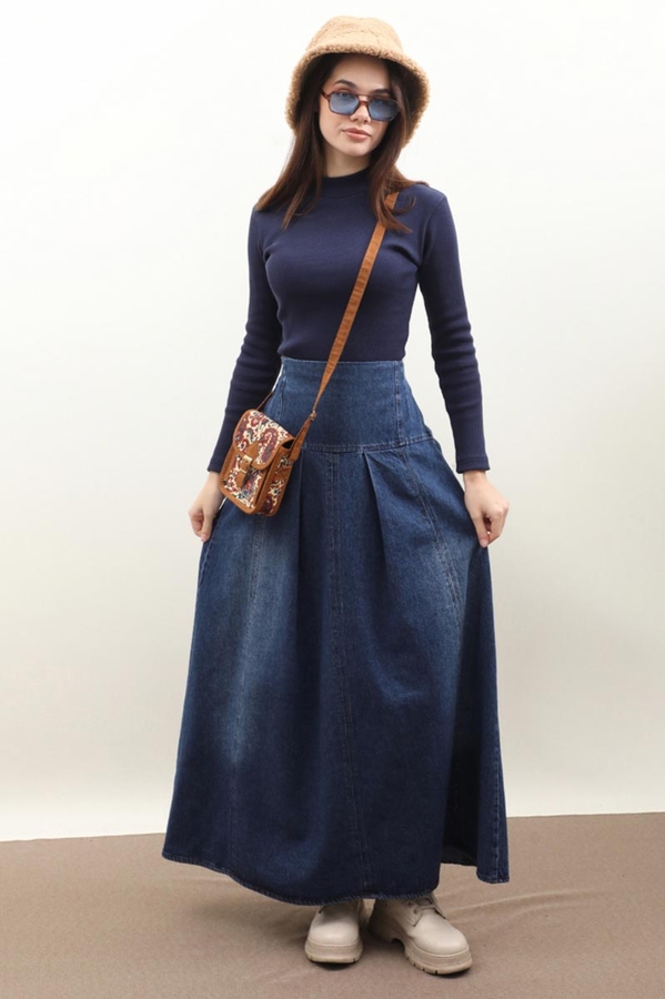 Korse Bel Denim Etek Mavi - 2