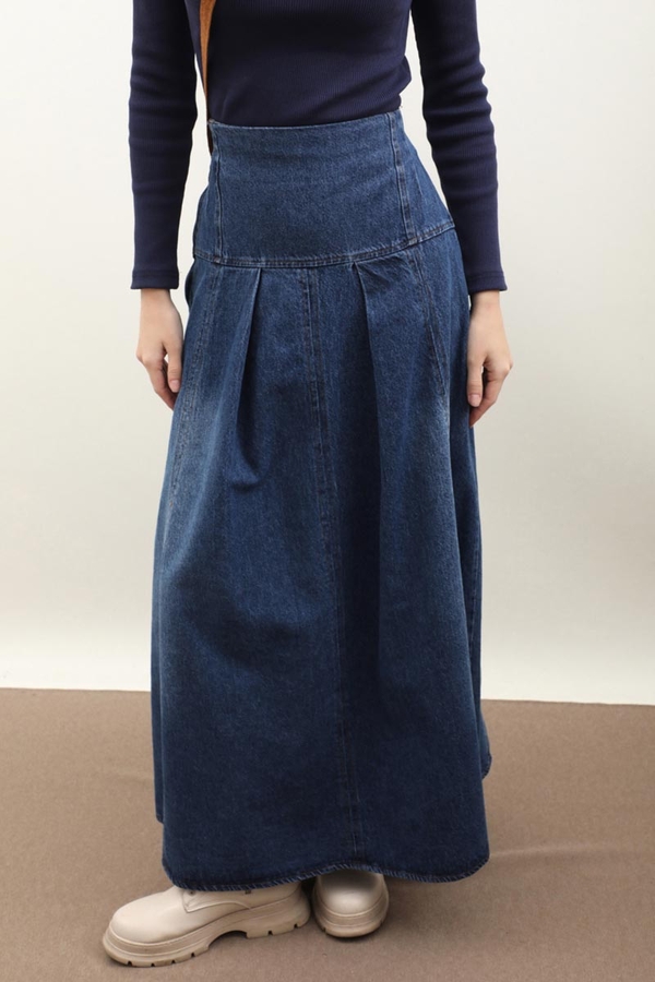 Korse Bel Denim Etek Mavi - 3