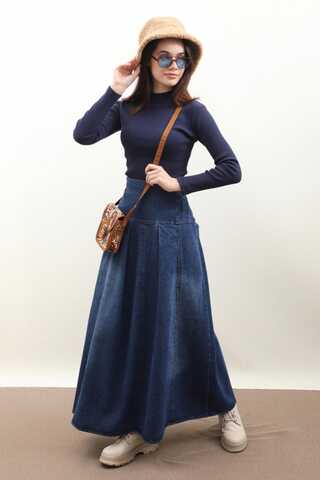 Korse Bel Denim Etek Mavi - 7