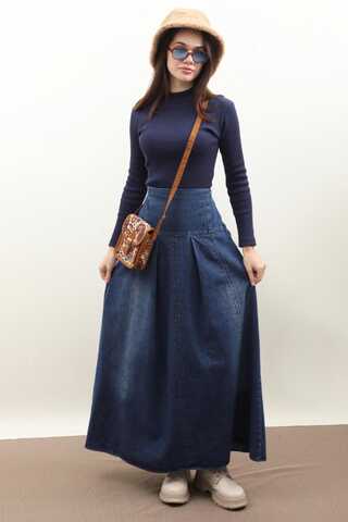 Korse Bel Denim Etek Mavi - 2