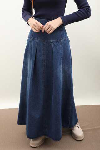 Korse Bel Denim Etek Mavi - 4