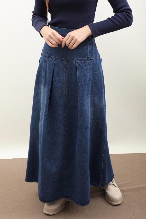 Korse Bel Denim Etek Mavi - 4