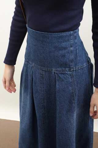 Korse Bel Denim Etek Mavi - 5